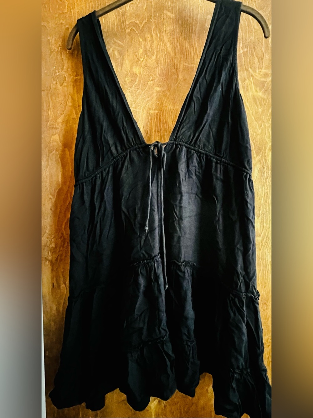 Raviya Black Tiered Black V-Neck Sundress with Tie Front